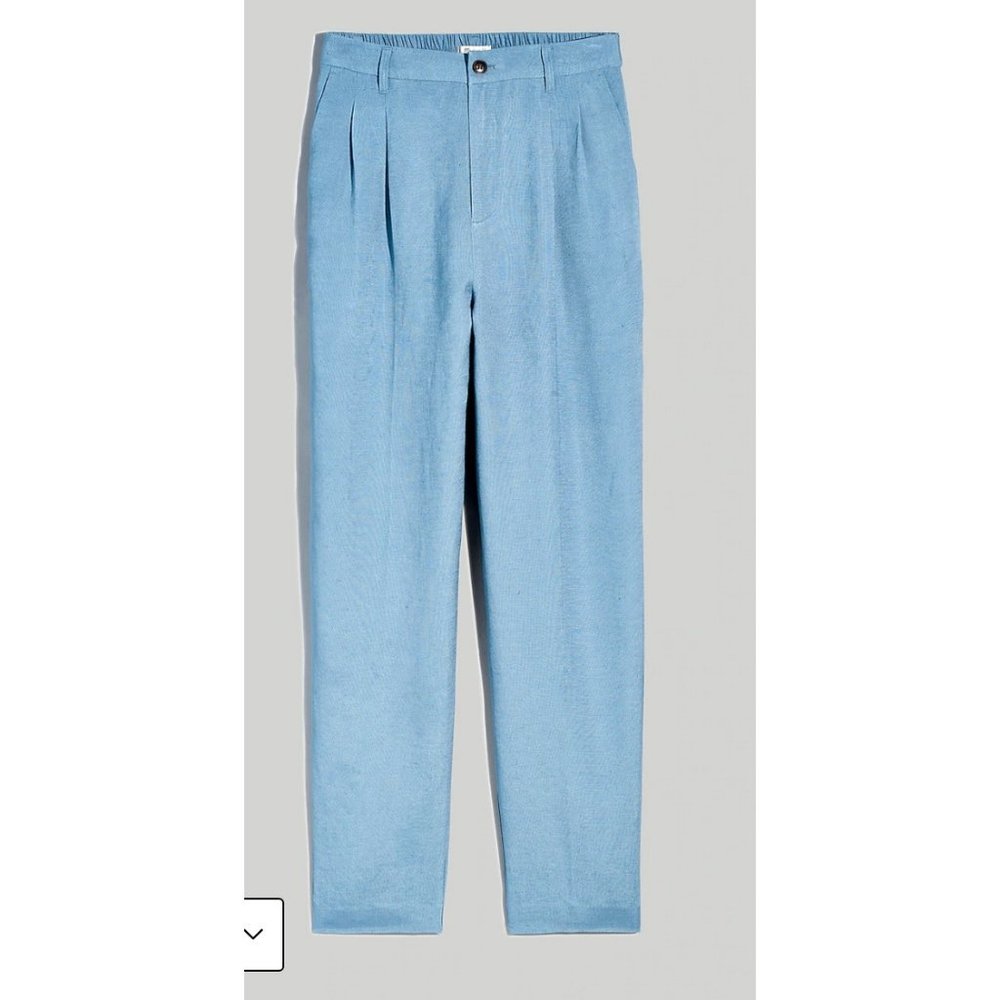 Madewell Tailored Tapered Pants Linen-Blend Ocean Blue Size 6 NL472